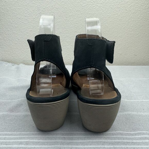 Clark’s Collection Reedly Salene Wedge Sandals Leather Peep Toe Black 8.5 - Picture 8 of 15